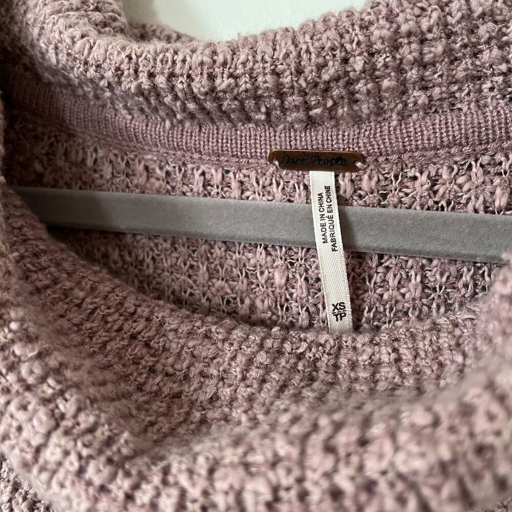 Free People By Your Side Sweater XS Mauve Pink Cowl Neck Oversized Waffle Knit - Picture 4 of 12